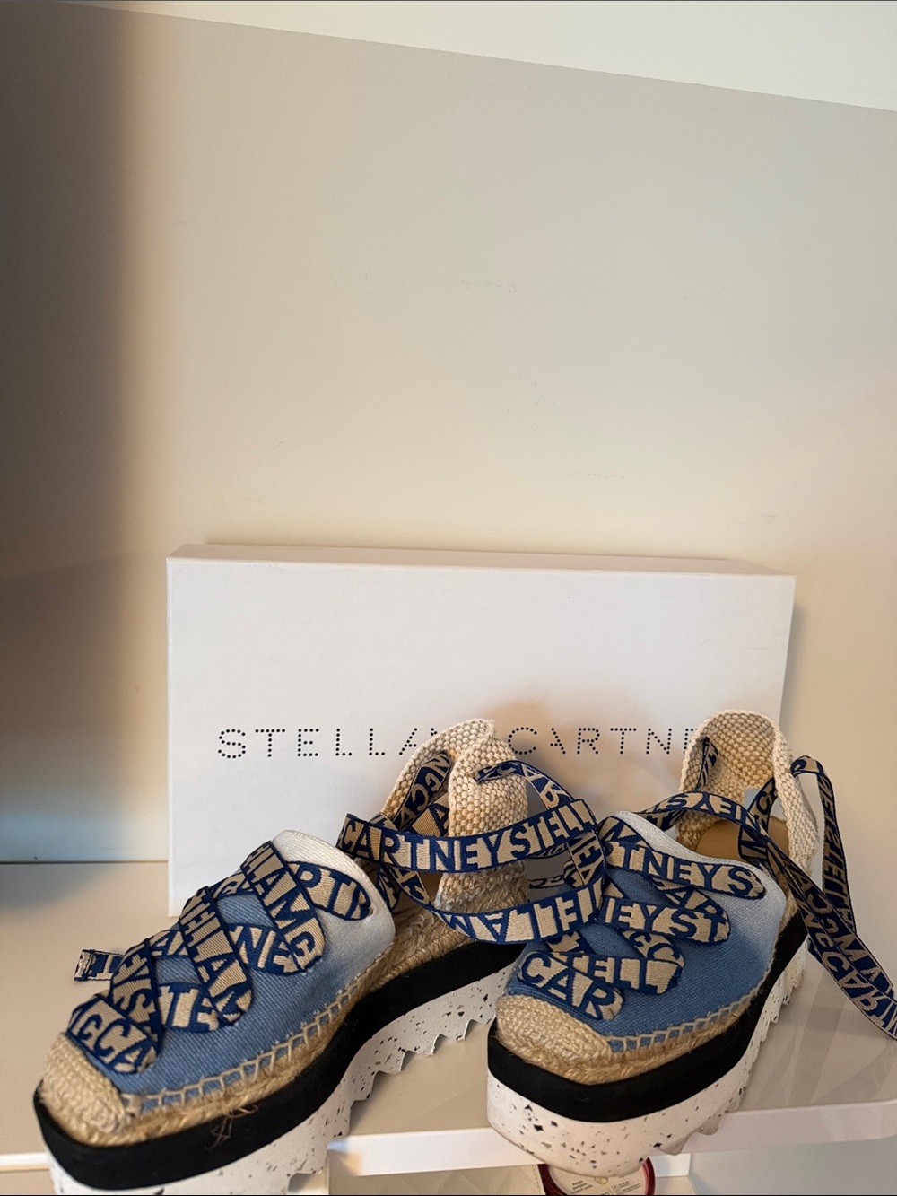 Stella McCartney Navy and Natural Espadrille Platform Sandals